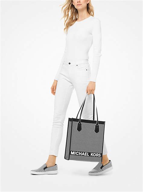 michael michael kors bay large woven canvas tote bag|michael kors large grab bag.